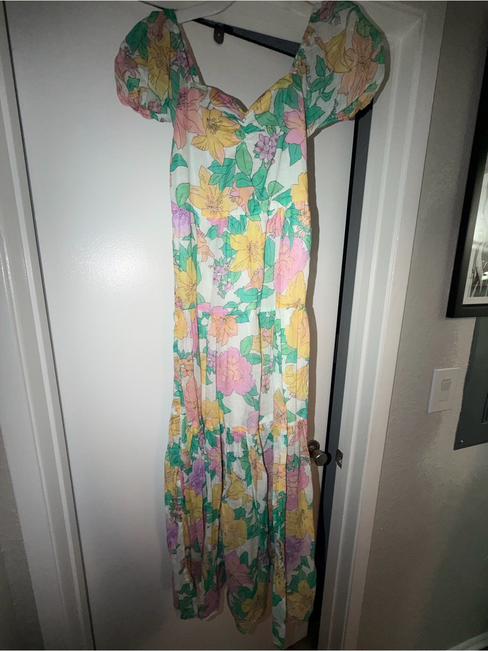 Billabong Floral Maxi Dress in White, Yellow, Pink, Green
